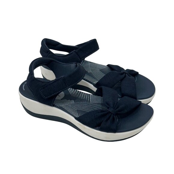 Clarks Cloudsteppers Women Navy Bow Sandals Size 7 Cushioned Lightweight Comfort - Picture 3 of 14